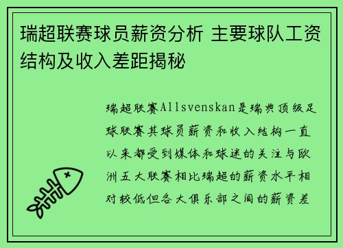 瑞超联赛球员薪资分析 主要球队工资结构及收入差距揭秘